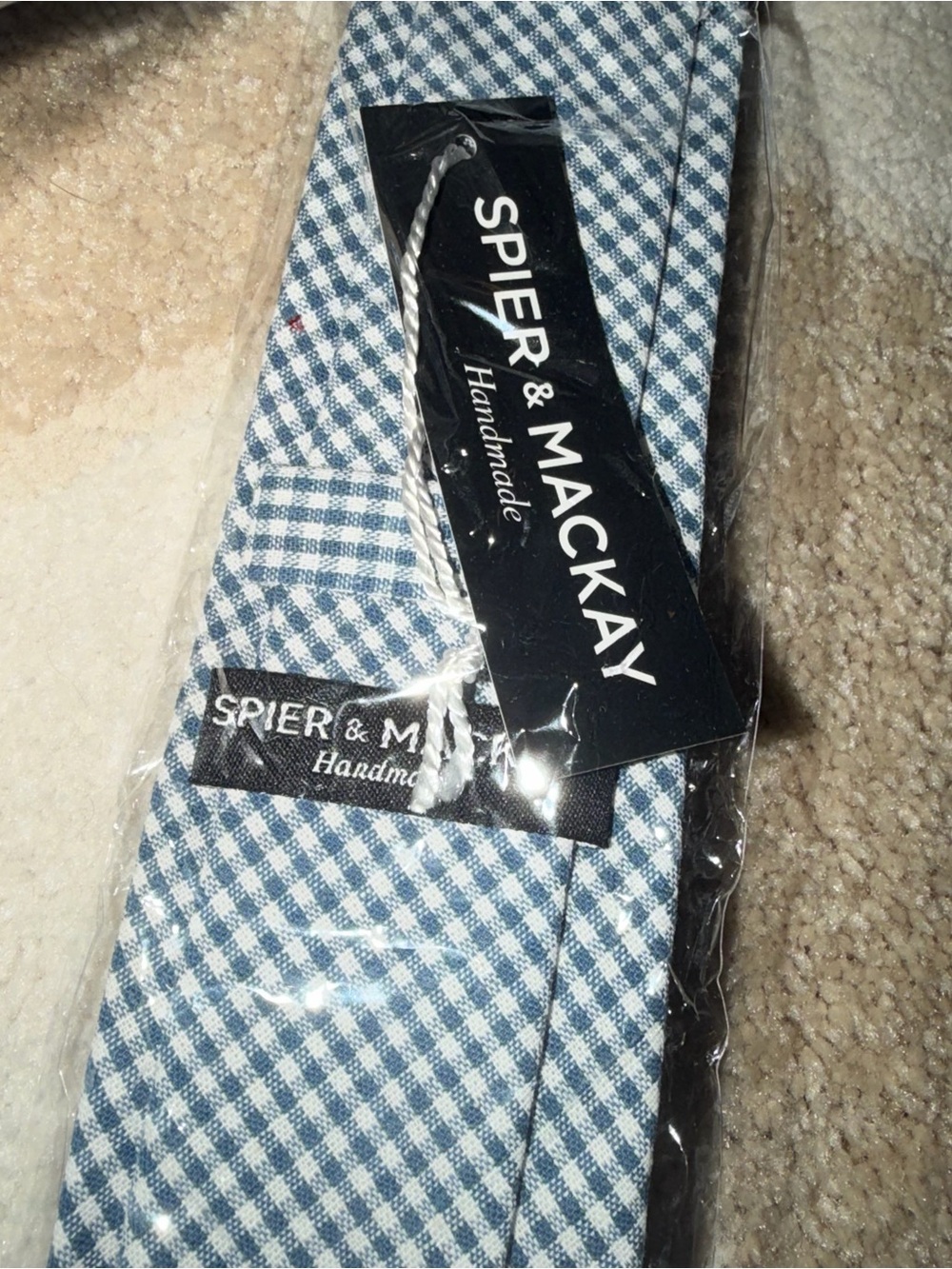 $80 Spier & Mackay Handmade Slim Neck Tie 100% Cotton blue /white Gingham